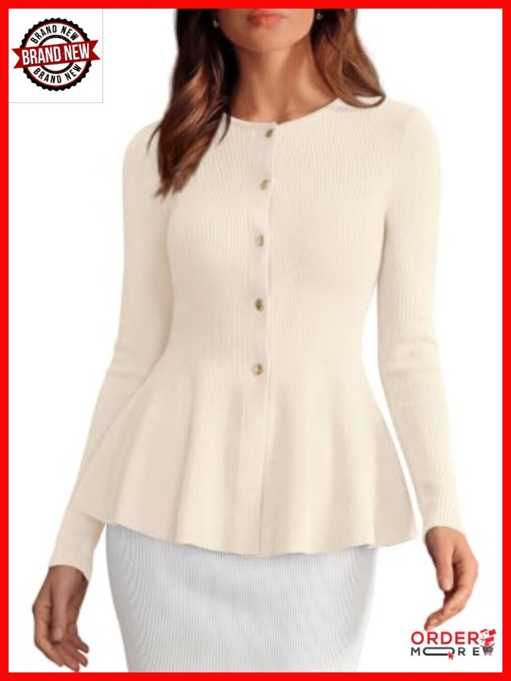 Women's Lightweight Ribbed Knit Button Front Peplum Cardigan Sweater